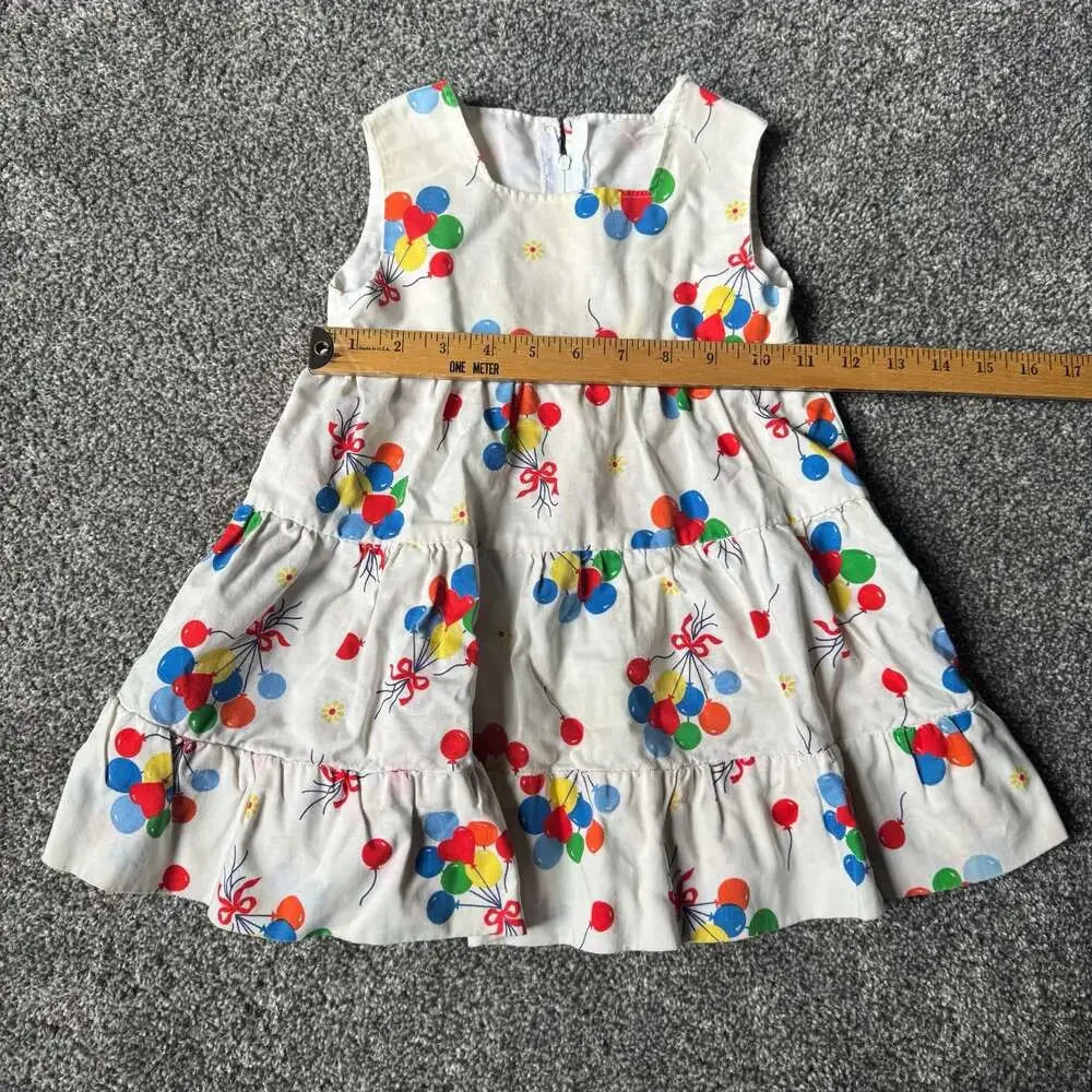 Vintage Balloon Print Tiered Dress Toddler Girls 2T Party Birthday
